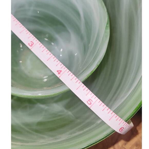 Set of 2 EUC Vintage Green Sea Glasbruk Swedish Asymmetric Art Glass Bowl - Picture 12 of 13